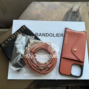 New! BANDOLIER Gold Curb Chain Terracotta Leather Crossbody Case Strap Set! RARE